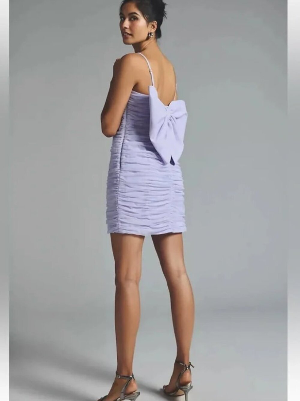 Anthropologie Hutch Ruched Tulle Mini Party Dress Back Bow Lavender Size 8